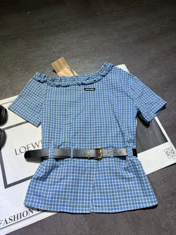 Miumiu 2026 Off-shoulder Belted Shirt Cotton