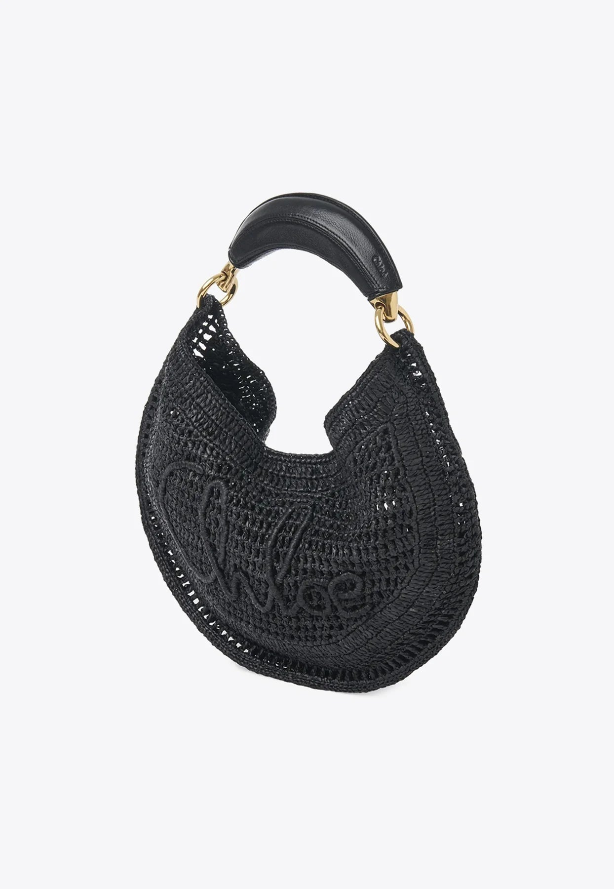 Chloe Summer Banana Shoulder Bag 36cm Black Raffia Leather