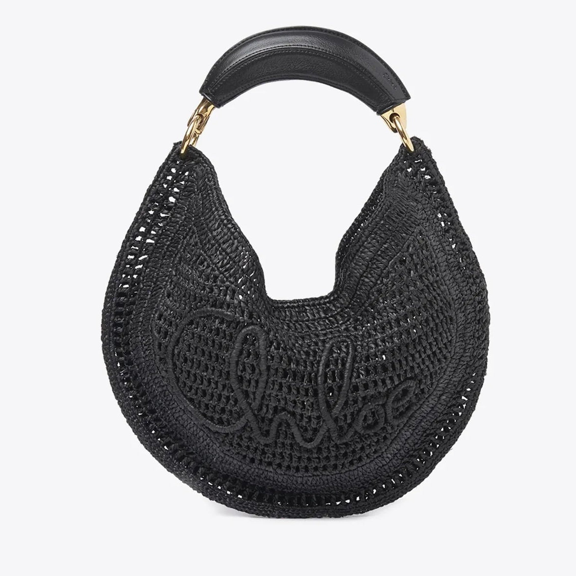 Chloe Summer Banana Shoulder Bag 36cm Black Raffia Leather