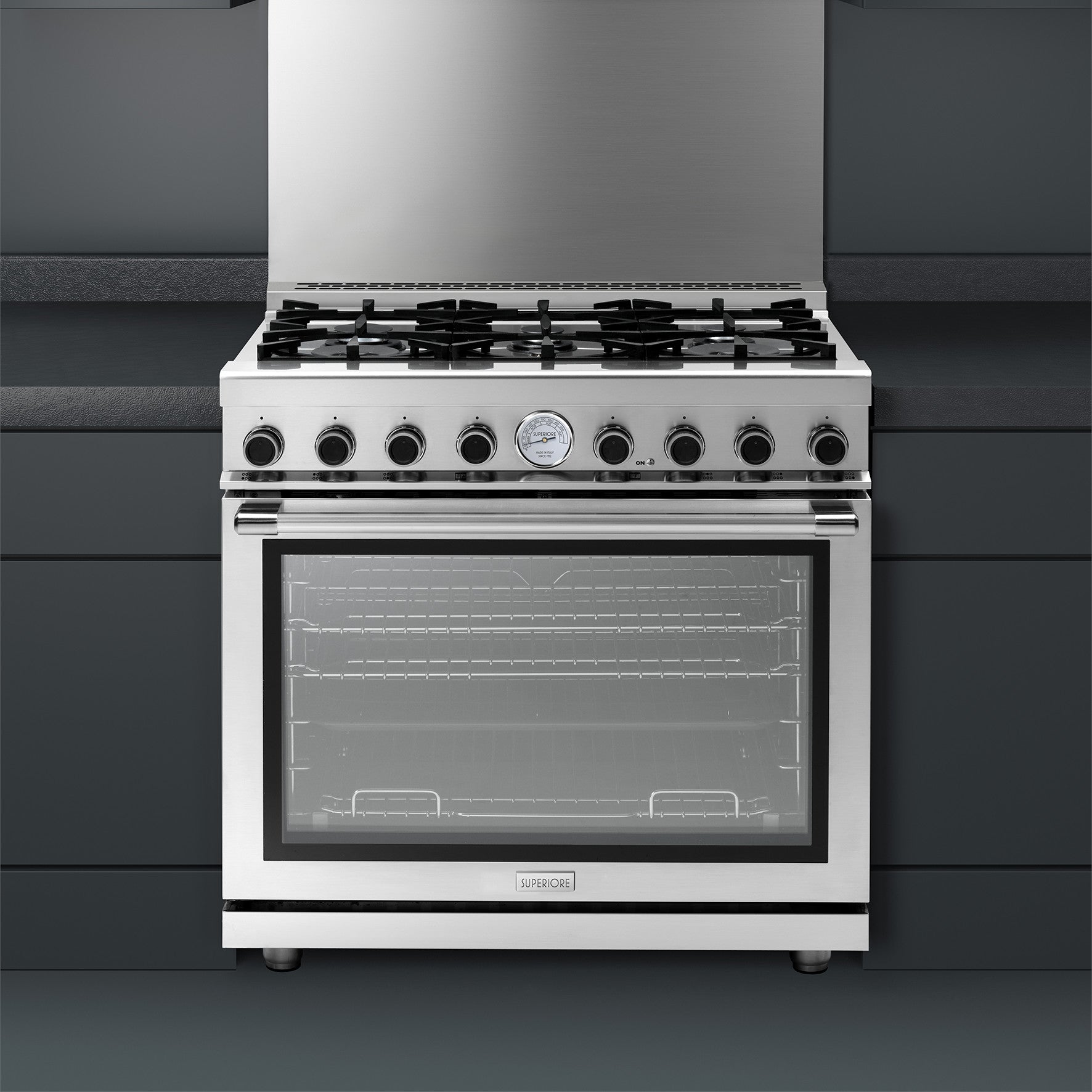 Superiore RN361GPS_S_ NEXT 36” Panorama Stainless Steel Gas Range with 6 Burners and Convection Oven