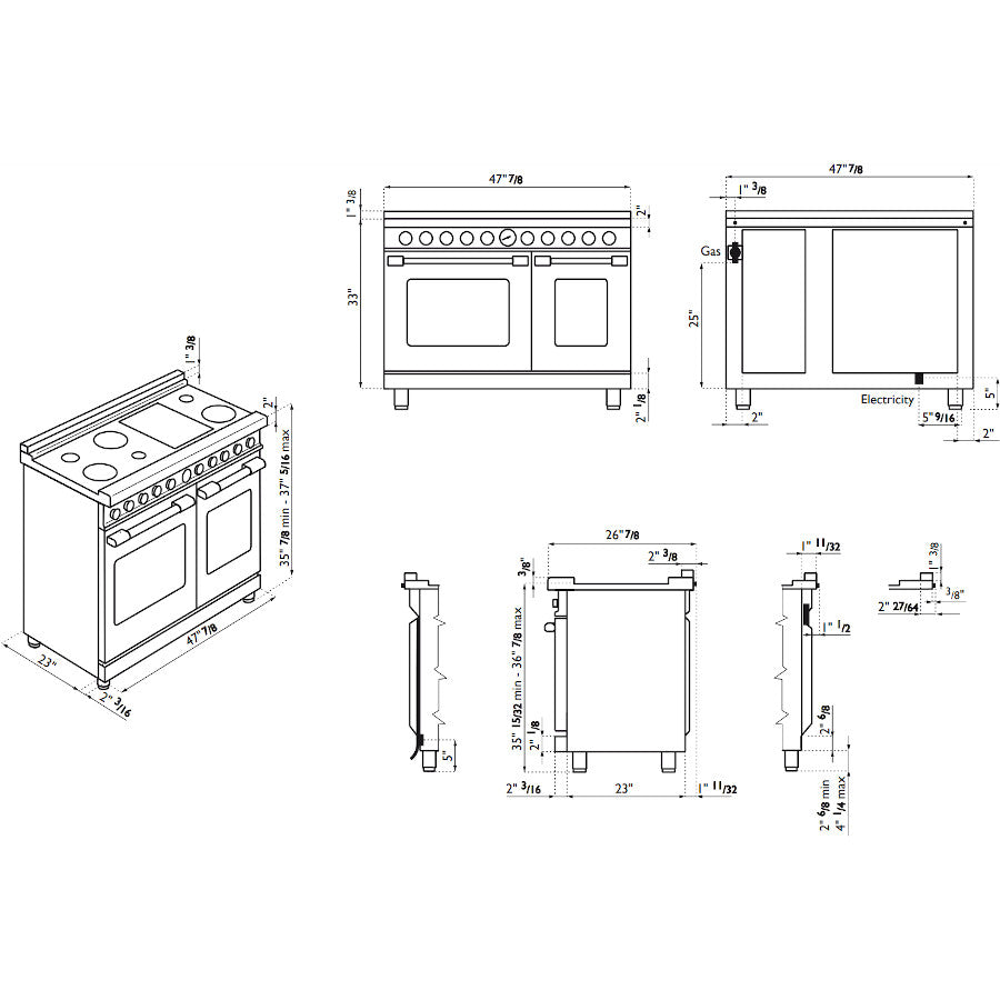 Superiore RN482SPS_S_ NEXT 48” Self-Cleaning Panorama Stainless Steel Range wih 6 Gas Burners, Griddle, and 2 Ovens