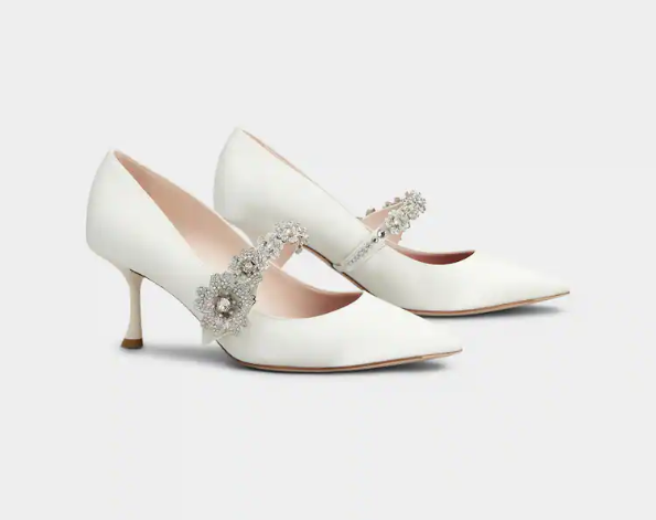 Roger Vivier Efflorescence Mary Jane Pumps 65m White Silk Blend Satin