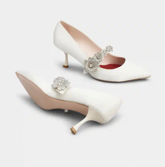 Roger Vivier Efflorescence Mary Jane Pumps 65m White Silk Blend Satin
