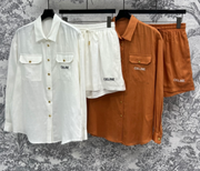 Celine 25 Suit Brown and White Linen Polyester