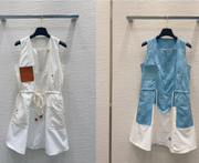 LV 25 Checkered Shirt With Pocket Dynamic Dress White Blue Polyester