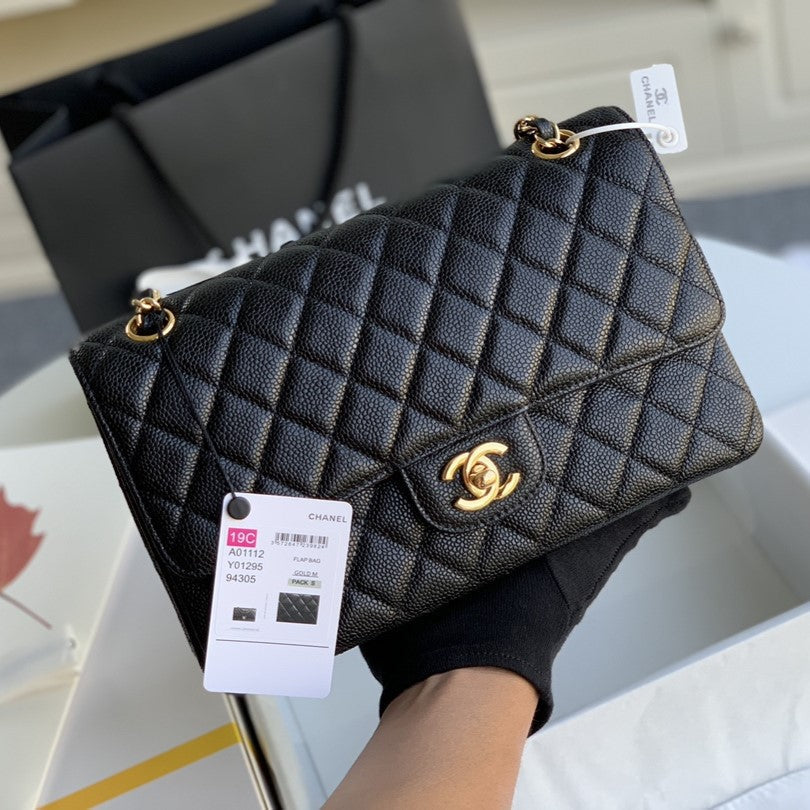 MEDIUM FLAP BAG 25CM BLACK CAVIAR HARDWARE