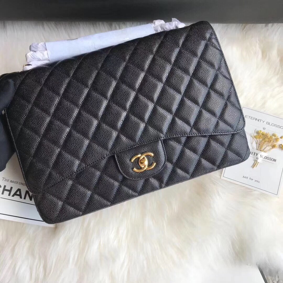 FLAP BAG 33CM BLACK CAVIAR GOLD HARDWARE