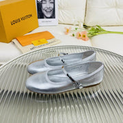 LV Flat Ballerina Metallic Silver Lambskin